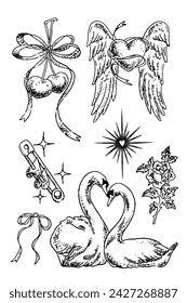 hand drawn doodle of love and valentines day set
