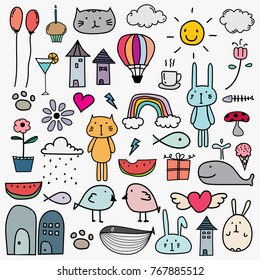 Hand Drawn Doodle Lovely Vector Set For Kid.
