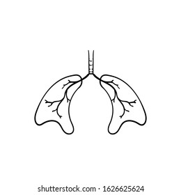 hand drawn doodle lung illustration with doodle cartoon style vecctor isolated