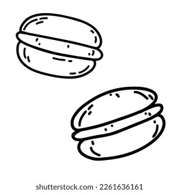 Hand drawn doodle macaroon cookies. Vector illustration of sweet dessert, pastry food.