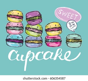 Hand drawn doodle. Macaroon. Dessert vector illustration.