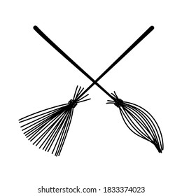 Hand drawn doodle magic broom. Halloween icon. Vector illustration. 