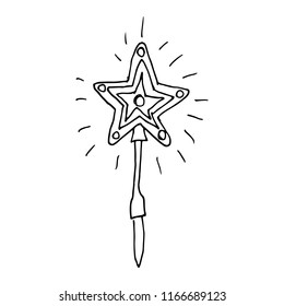 Hand drawn doodle magic wand.Perfect for invitation, greeting card, coloring book, textile print.