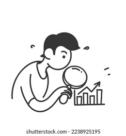 hand drawn doodle magnifying glass and chart data symbol for Business analysis icon illustration