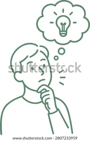 Hand drawn doodle man line drawing thinking process isolated transparent background. male outline drawing. question marks and light bulb idea bubble thought process