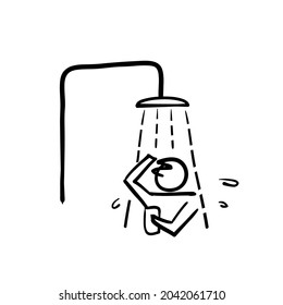 hand drawn doodle man in shower icon illustration vector isolated