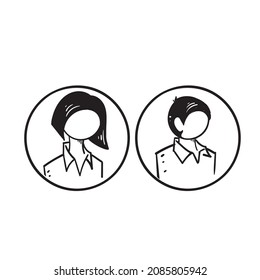 hand drawn doodle man and woman avatar profile illustration in circle template illustration vector