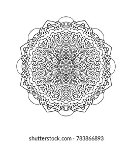 Hand drawn doodle mandala coloring pattern. Monochrome round design element for your artwork