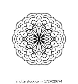 Hand drawn doodle mandala. Ethnic style round lacy floral pattern with decorative ornament. Vector illustration. Anti-stress coloring book or journal page for adults. Meditative doodles.