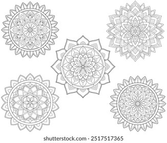 Dibujado a mano doodle mandalas Paquete. Colección grande floral y abstracta de los mandalas del esquema para el libro para colorear. Conjunto de adornos de círculo ilustración de arte de línea de Vector