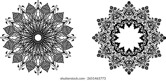 Hand drawn doodle mandalas bundle. Floral and abstract mandalas big collection for coloring book. Circle ornaments set vector illustration