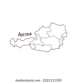 Mapa De Doodle Dibujado A Mano De Austria. Ilustración vectorial