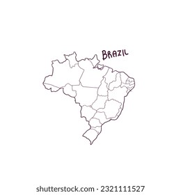 Hand Drawn Doodle Map Of Brazil. Vector Illustration