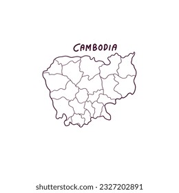 Mapa De Doodle Dibujado A Mano De Camboya. Ilustración vectorial