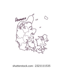 Hand Drawn Doodle Map Of Denmark. Vector Illustration