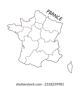 mapa de doodle dibujado a mano de Francia