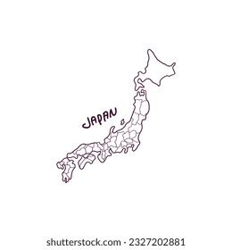 Hand Drawn Doodle Map Of Japan. Vector Illustration