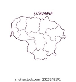 Mapa De Doodle Dibujado A Mano De Lituania. Ilustración vectorial