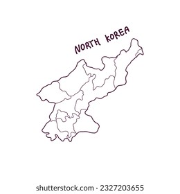 Mapa De Doodle Dibujado A Mano De Corea Del Norte. Ilustración vectorial