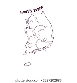 Hand Drawn Doodle Map Of South Korea. Vector Illustration