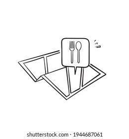 handgezeichnete Doodle-Karte, Löffel- und Gabelsymbol für die Darstellung des Restaurantstandortes 