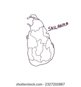 Hand Drawn Doodle Map Of Srilanka. Vector Illustration