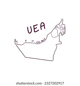 Hand Drawn Doodle Map Of Uni Emirat Arab. Vector Illustration