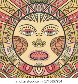 Hand drawn doodle mask seamless pattern. Colorful artistic ornamental background, design for print, posters, t-shirts, textile. Vector illustration.
