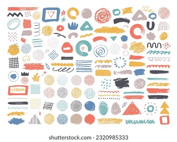 Hand drawn doodle material. brush strokes, textures. Vector illustration.