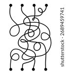Hand drawn doodle maze labyrinth with solution path in simple style, perfect for kids activity books, educational games, worksheets, and creative design projects.