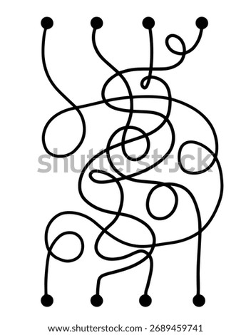 Hand drawn doodle maze labyrinth with solution path in simple style, perfect for kids activity books, educational games, worksheets, and creative design projects.