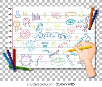 Hand drawn doodle of medical icons illustration