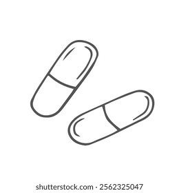 Hand drawn doodle medicine capsule isolated on white background. Pills vector illustration. Health and care. Design for clinics, hospitals, pharmacies, medical poster