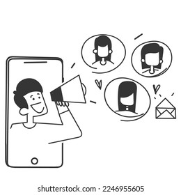 hand drawn doodle megaphone communicate with target audience illustration vector