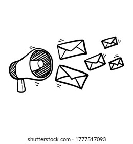 hand drawn doodle megaphone and envelope concept for newsletter illustration vector