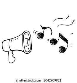 hand drawn doodle megaphone with music note illustration vector isolated