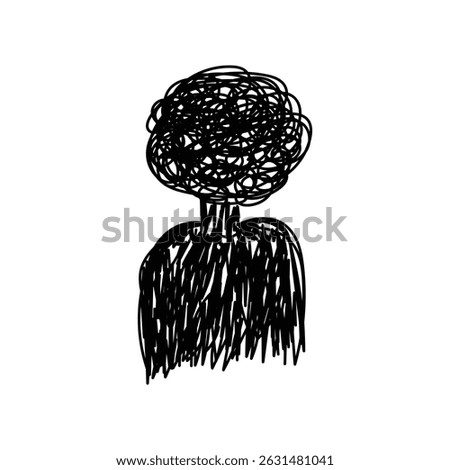 Hand drawn doodle mental illness vector art isolated on white background, anxiety, depressed, scribble