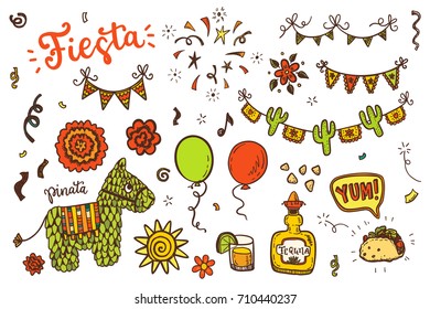 Hand drawn doodle Mexican holidays  icons vector set