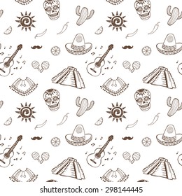 Hand drawn doodle mexican seamless pattern