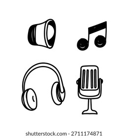 handgezeichnetes Doodle Mikrofon Lautsprecher Headset Musikset Sammlung