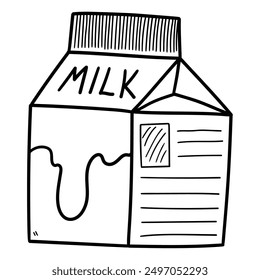 Hand drawn doodle milk carton isolated on white background. Vector illustration.