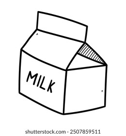 Hand drawn doodle milk carton isolated on white background. Vector illustration.