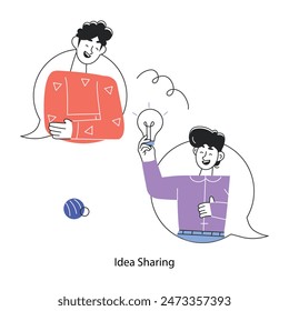 A hand drawn doodle mini illustration of idea sharing 