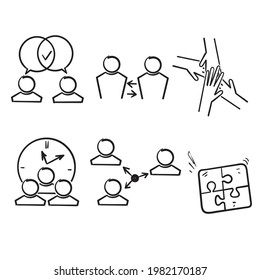 hand drawn doodle Minimal Teamwork in business management icon set illustration vector isolated