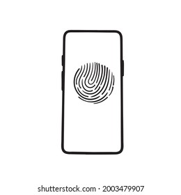 hand drawn doodle mobile finger print unlock technology illustration isolated