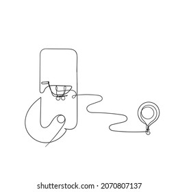 doodle dibujado a mano gps móviles y ilustración del carro de la compra en dibujo continuo de línea