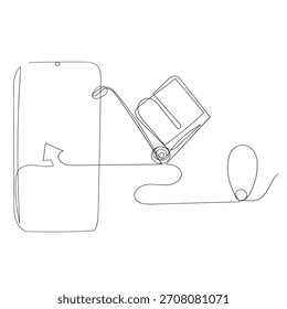 Dibujado a mano Doodle GPS móvil e ilustración de Carrito de compras en línea continua