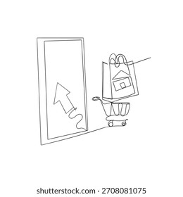 Dibujado a mano Doodle GPS móvil e ilustración de Carrito de compras en línea continua