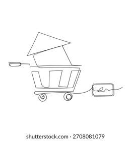 handgezeichnete doodle mobile gps und Einkaufswagen-Illustration in durchgehender Linie Zeichnung