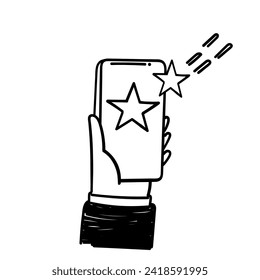 hand drawn doodle mobile phone with star symbol illustration vector